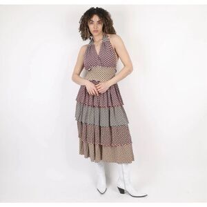 Maria De La Orden Womens Multicolor Sevilla Tier Smocked Halter Midi Dress Small